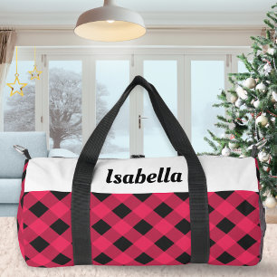 Red Buffalo Check Pattern Personalized Duffle Bag