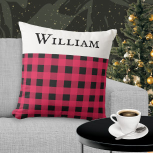 Red Buffalo Check Personalized Christmas  Throw Pillow