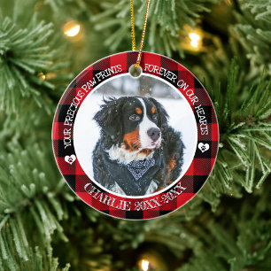 Red Buffalo Check Pet Photo Memorial Porcelain Ceramic Ornament