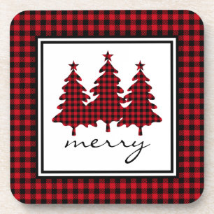 Red Buffalo Check Pine Trees Coaster