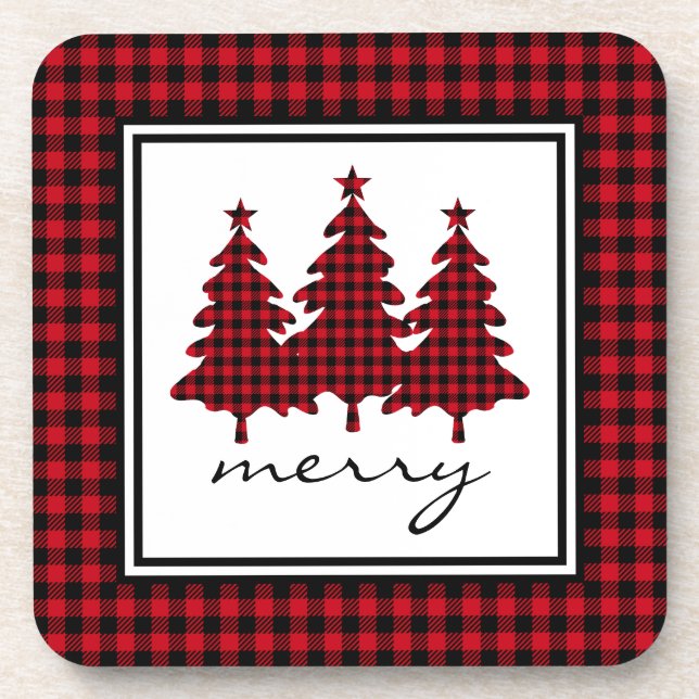 Red Buffalo Check Pine Trees Coaster (Front)