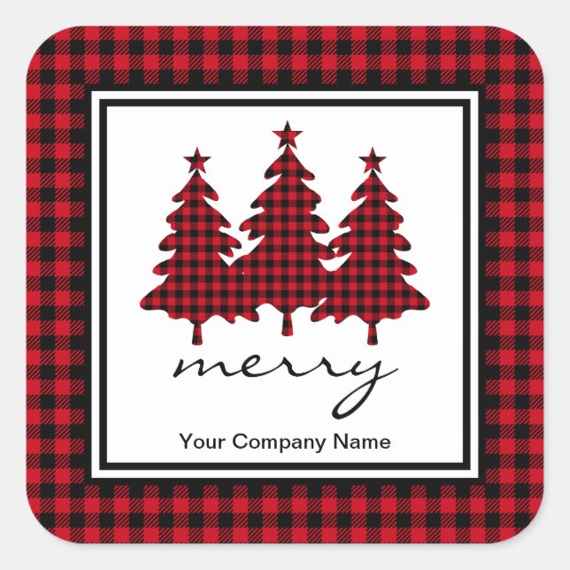 Red Buffalo Check Pine Trees Company Square Sticker (Front)