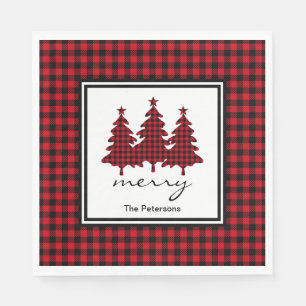 Red Buffalo Check Pine Trees Personalized Napkin