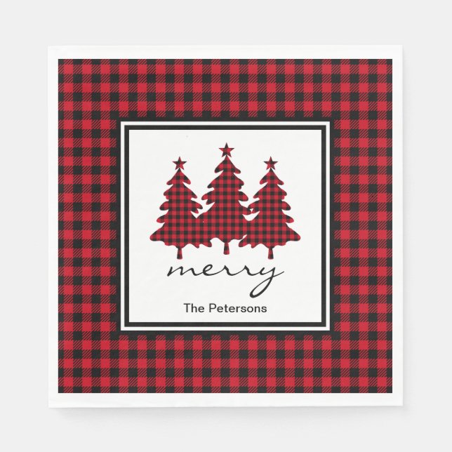 Red Buffalo Check Pine Trees Personalized Napkin (Front)