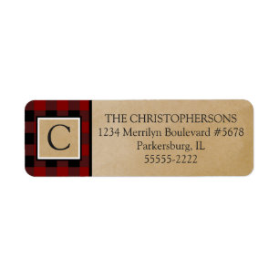 Red Buffalo Check Plaid   Kraft Paper Monogram