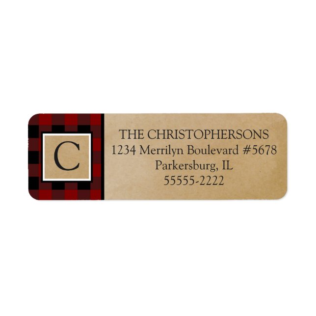 Red Buffalo Check Plaid | Kraft Paper Monogram (Front)