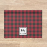 Red Buffalo Check Plaid Monogram Holiday Kitchen Towel<br><div class="desc">Custom-designed monogram kitchen hand towel for the holiday season featuring modern farmhouse style black and red buffalo check plaid design with personalized initial and family name.</div>