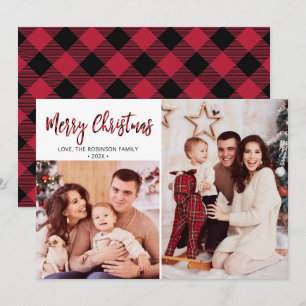 Red Buffalo Plaid 2 Photo Collage Christmas  Holi Holiday Card