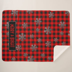 Red Buffalo Plaid and Glitter Snowflakes Sherpa Blanket