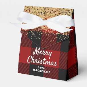 Red Buffalo Plaid and Gold Christmas Favor Box