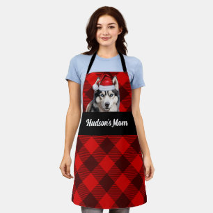 Red Buffalo Plaid and Husky Dog Christmas Apron