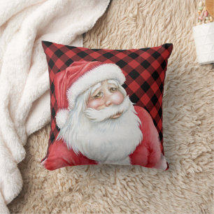 Red Buffalo Plaid and Santa Claus Throw Pillow