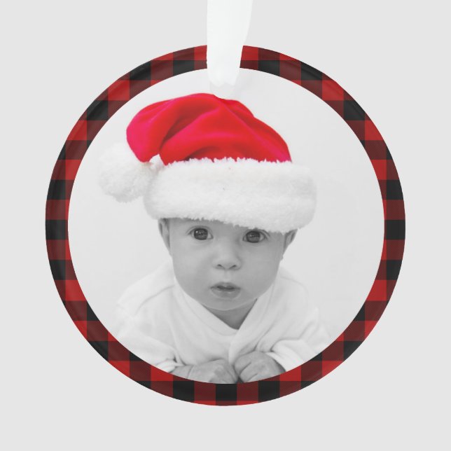 Red Buffalo Plaid - Baby's Photo - Grandparents Ornament (Front)