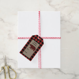 Red Buffalo Plaid Bear Birthday Gift Tags