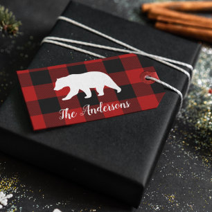 Red Buffalo Plaid & Bear Personal Name Gift Tags