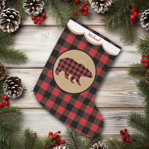 Red Buffalo Plaid Bear Personalized Large Christmas Stocking