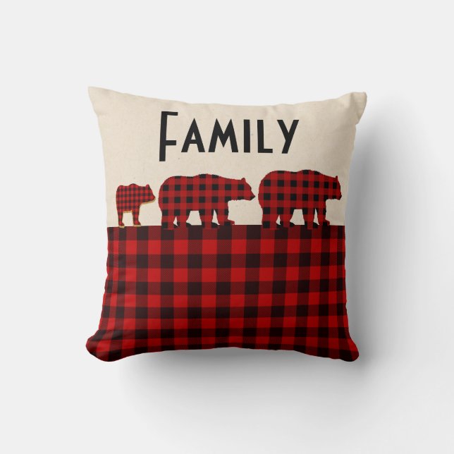 Red Buffalo Plaid Bear Pillow (Front)