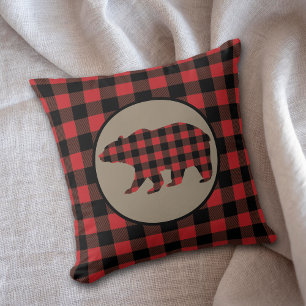 Red Buffalo Plaid Bear Throw Pillow