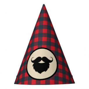 Red Buffalo Plaid Beard Lumberjack Birthday Party Hat