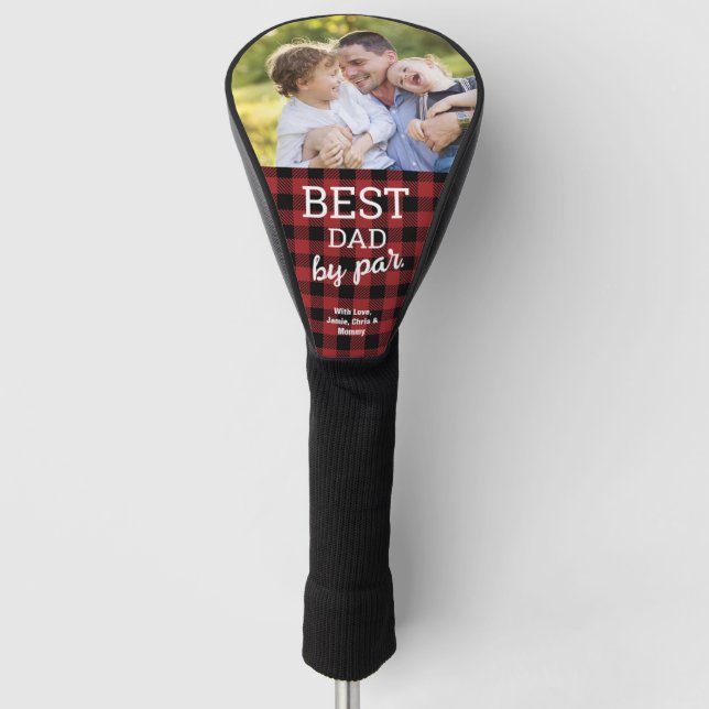 Red Buffalo Plaid Best Dad by Par Custom Photo Golf Head Cover (Front)