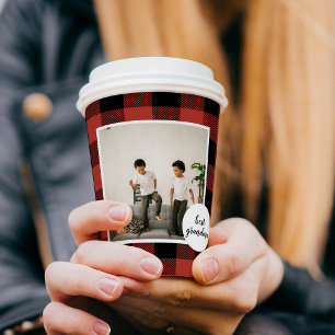 Red Buffalo Plaid Best Grandma Gift With Photo Paper Cups