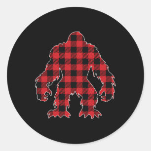 Red Buffalo Plaid Bigfoot Matching Family Christma Classic Round Sticker