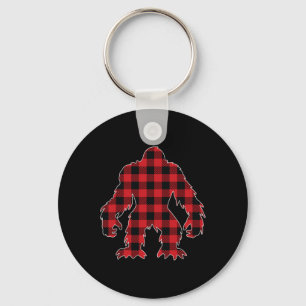 Red Buffalo Plaid Bigfoot Matching Family Christma Keychain