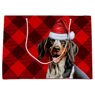 Red Buffalo Plaid Bluetick Coonhound Dog Holiday Large Gift Bag