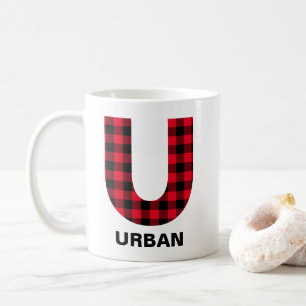 Red Buffalo Plaid Bold Initial U Monogram Coffee Mug