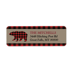 Red Buffalo Plaid Border Bear