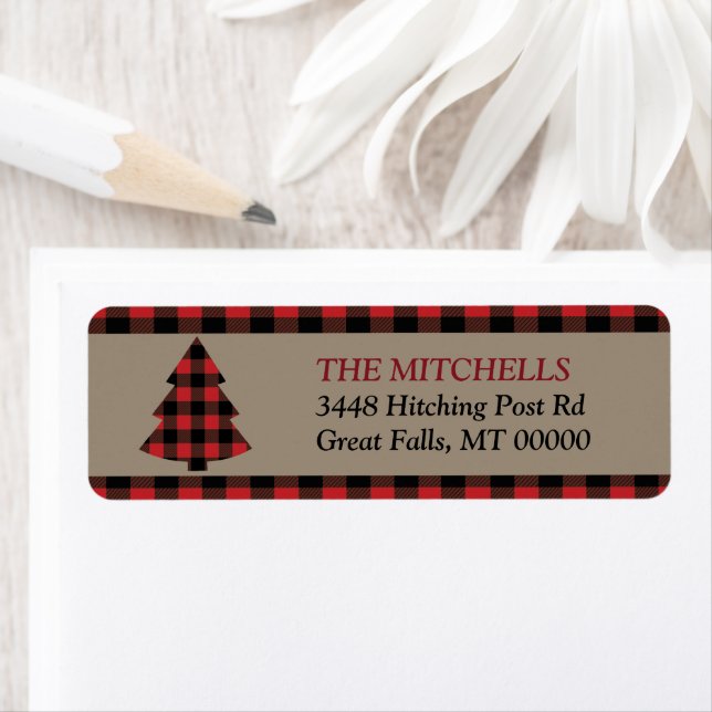 Red Buffalo Plaid Bordure Arbre de Noël (En situation)
