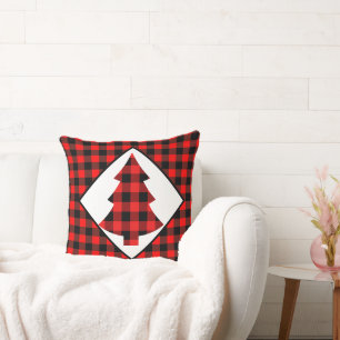 Red Buffalo Plaid Cabin Christmas Throw Pillow