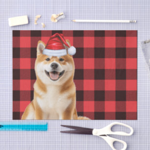 Red Buffalo Plaid Christmas Akita Dog Holiday Tissue Paper