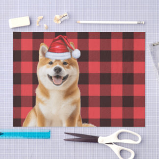 Red Buffalo Plaid Christmas Akita Dog Holiday Tissue Paper
