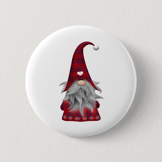 Red Buffalo Plaid Christmas Farmhouse Gnome 2 Inch Round Button (Front)