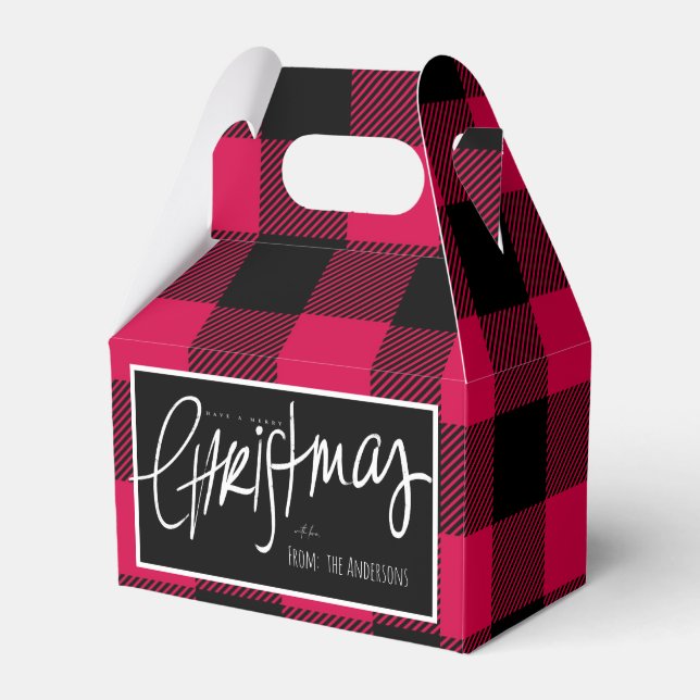 Red Buffalo Plaid Christmas Favor Box (Front Side)