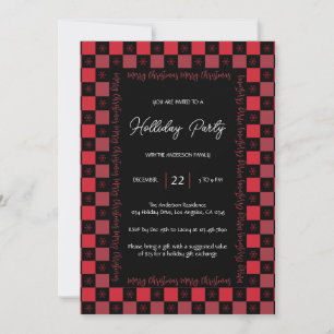 Red Buffalo Plaid Christmas Modern Holiday Party Invitation
