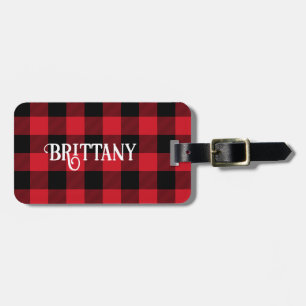 Red Buffalo Plaid Christmas Stocking Name Tag