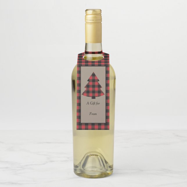 Red Buffalo Plaid Christmas Tree Bottle Tag (On Bottle)