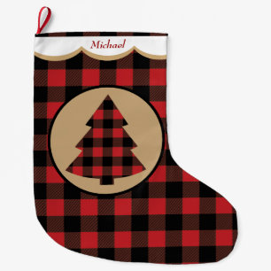 Red Buffalo Plaid Christmas Tree Personalized Large Christmas Stocking
