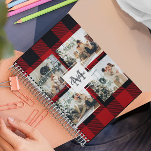 Red Buffalo Plaid & Collage Photo With Initial  Notebook