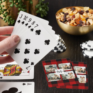 Red Buffalo Plaid & Collage Photo With Initial  Playing Cards