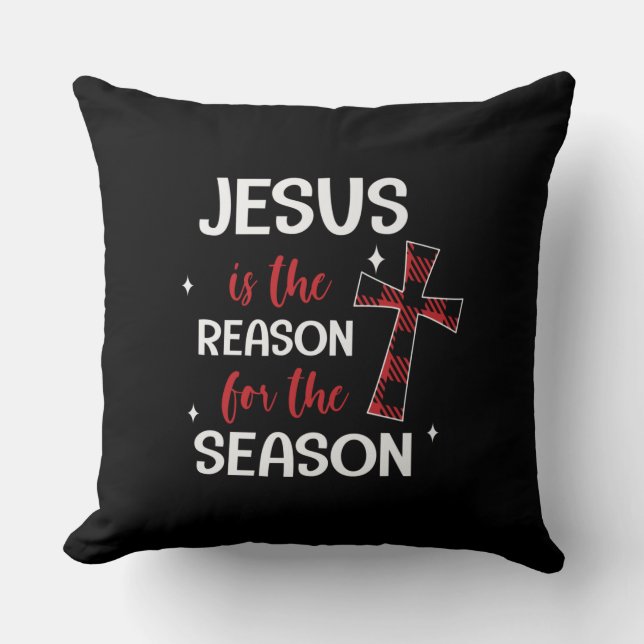 Red Buffalo Plaid Cross Christmas Design Throw Pillow (Front)