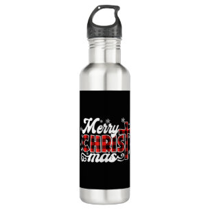 Red Buffalo Plaid Cross Merry Christmas Vintage Xm 710 Ml Water Bottle