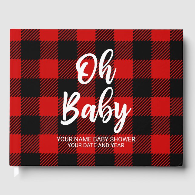 Red Buffalo Plaid Custom Baby Shower Guestbook (Front)