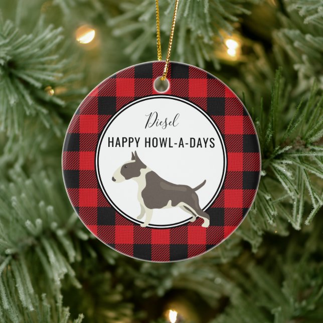 Red Buffalo Plaid Custom Pitt Bull Dog Ornament  (Tree)