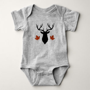 Red Buffalo Plaid Deer Buck Maple Leaf Baby Bodysuit