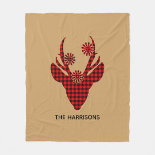 Red Buffalo Plaid Deer Head Personalized Fleece Blanket