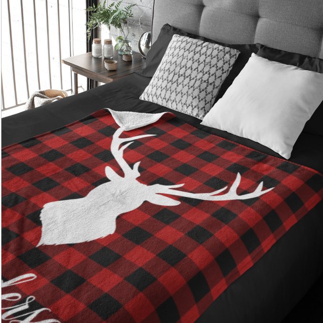 Red Buffalo Plaid & Deer | Nom personnel Cadeau (Créateur téléchargé)