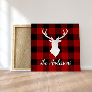 Red Buffalo Plaid & Deer   Personal Name Gift Canvas Print